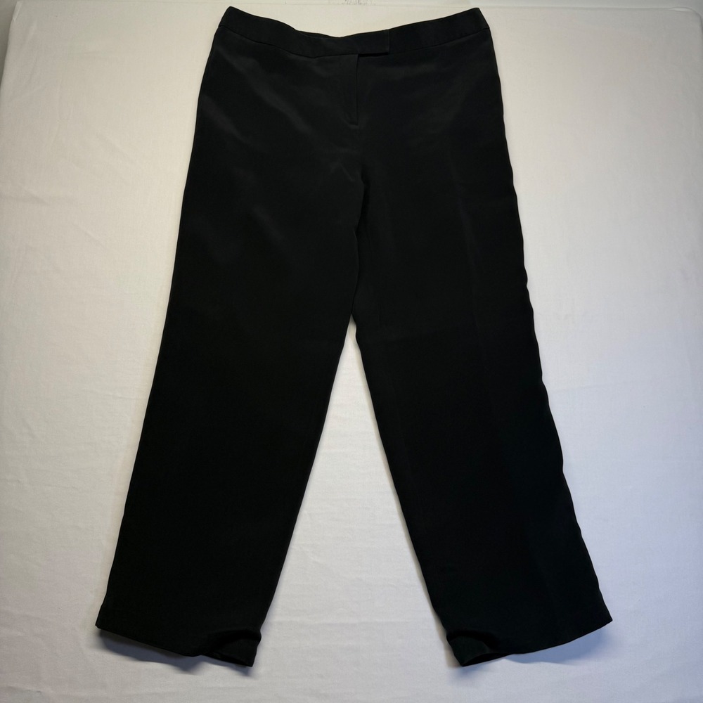 Due Per Due 100% Silk Black Wide Leg Crop Pants Womens Size 14 Lined Career